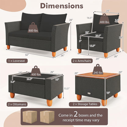 7-Piece Patio Conversation Set with Storage Table & Cushions