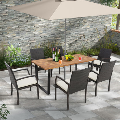 7 Pieces Patio Rattan Dining Set with Umbrella Hole-L