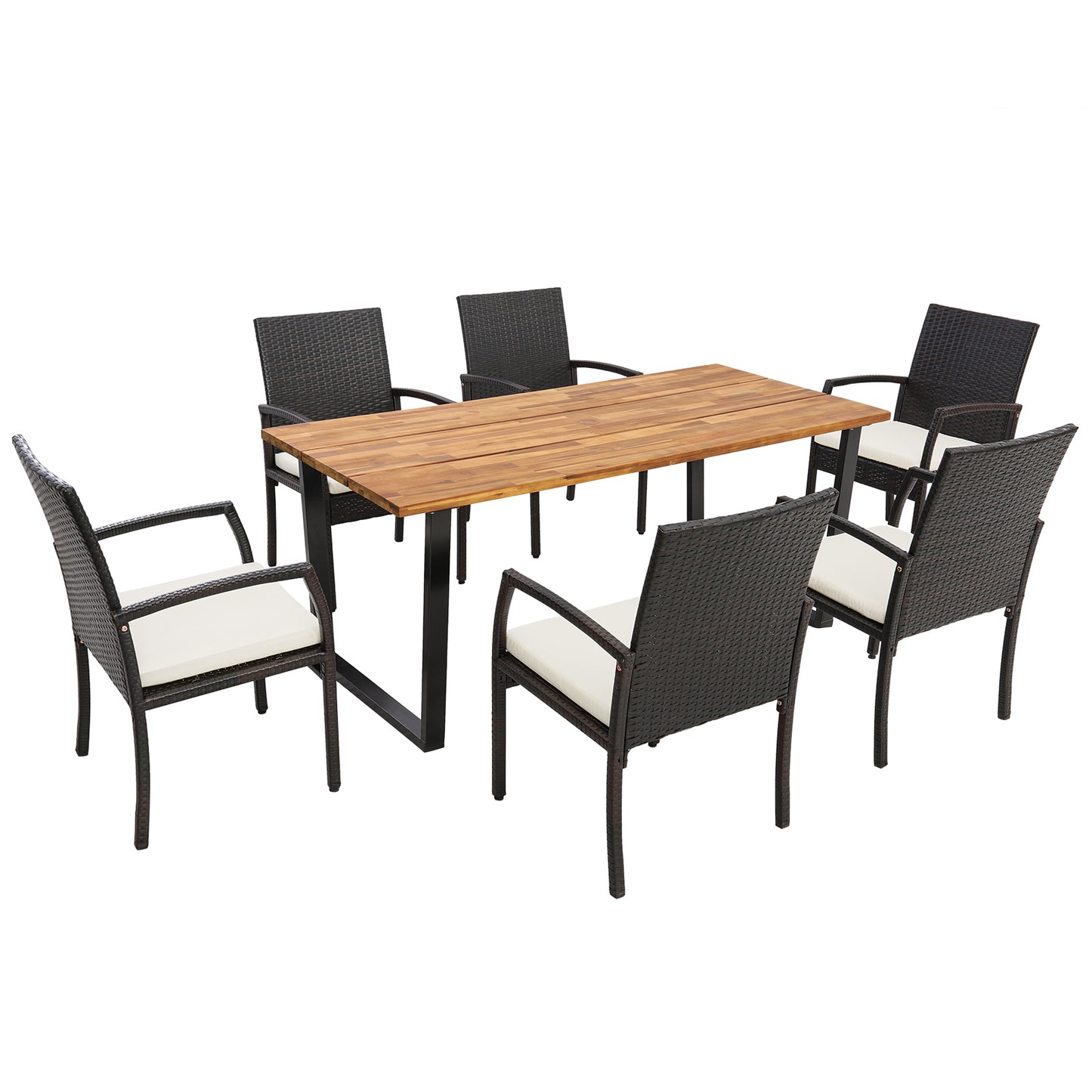 7 Pieces Patio Rattan Dining Set with Umbrella Hole-L