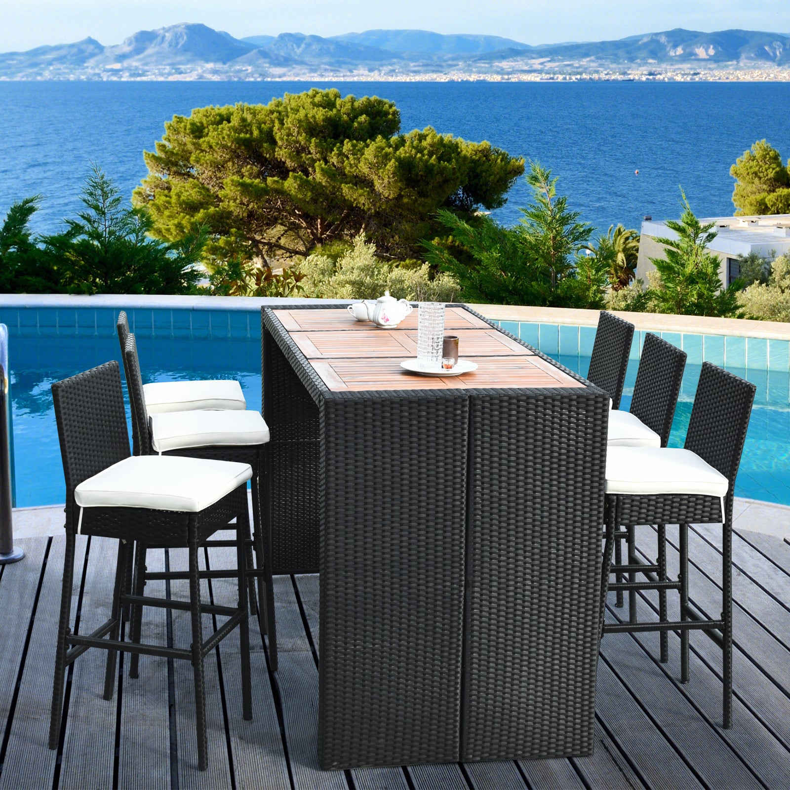 7 Pieces Patio Rattan Wicker Dining Furniture Set
