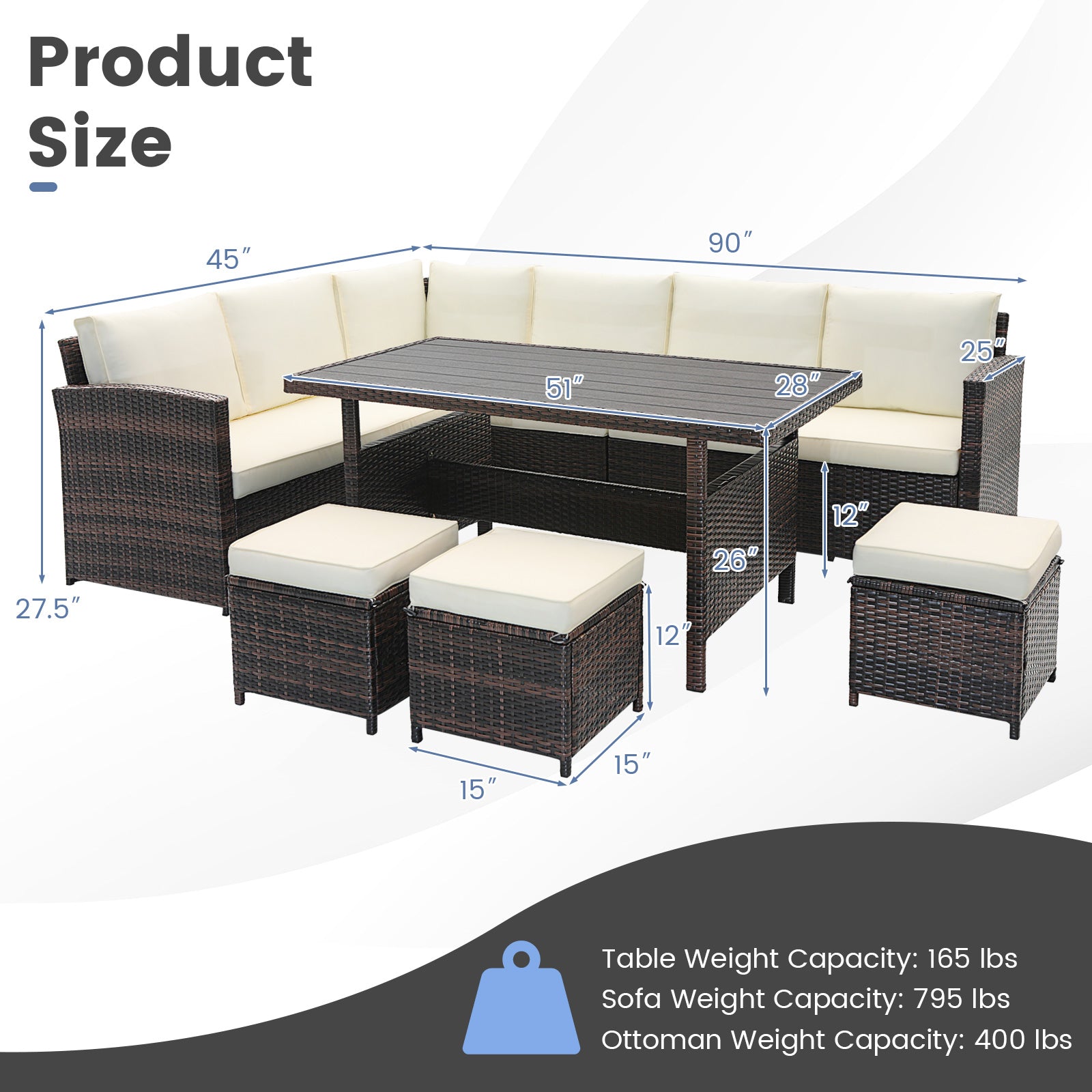 7 Pieces Wicker Patio Furniture Set-White