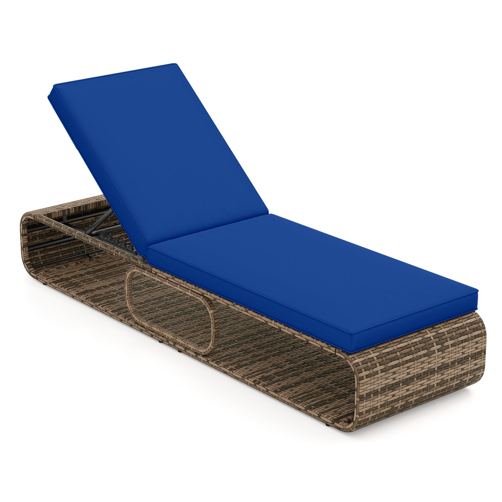7-Position Adjustable PE Rattan Outdoor Chaise Lounge Chair-Navy - Navy