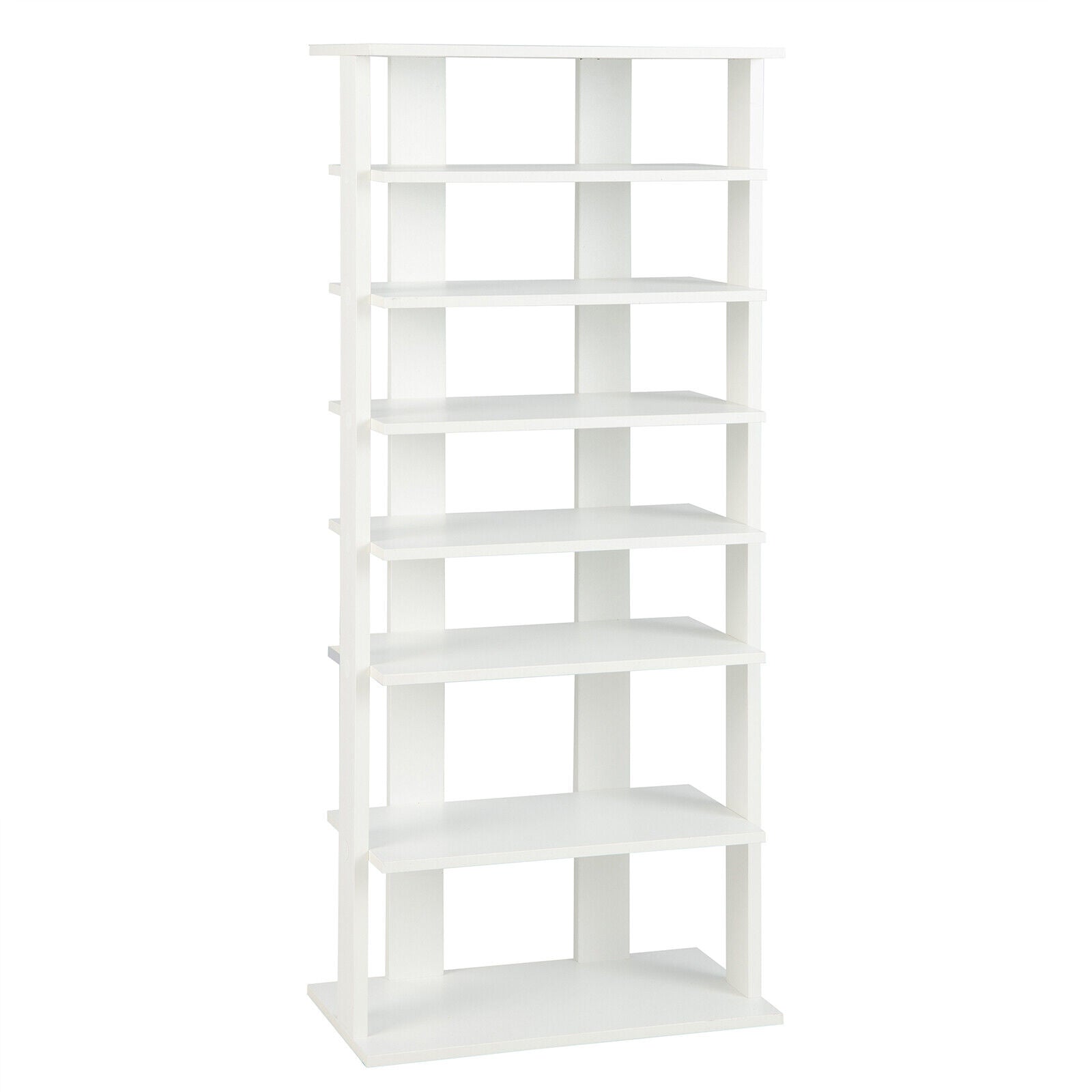 7-Tier Dual Shoe Rack Free Standing Shelves Storage Shelves Concise-Black - White