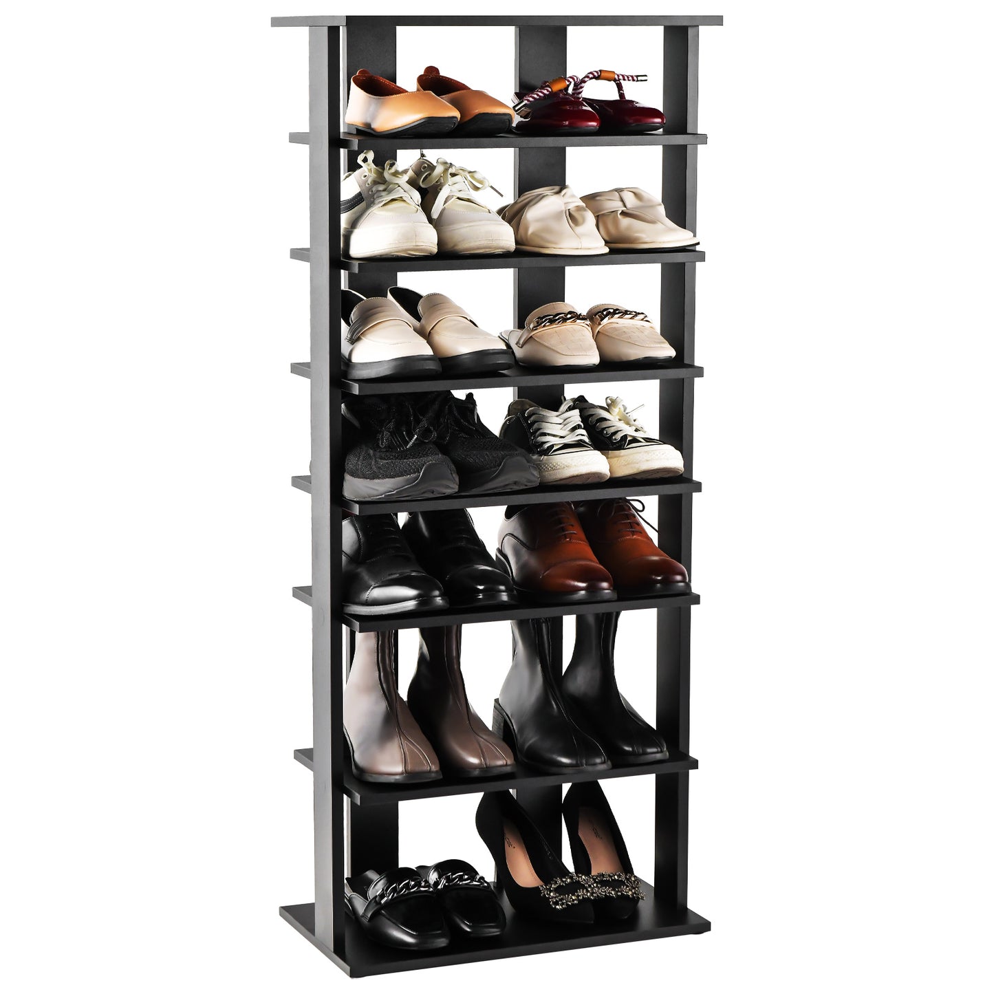7-Tier Dual Shoe Rack Free Standing Shelves Storage Shelves Concise-Black - Black