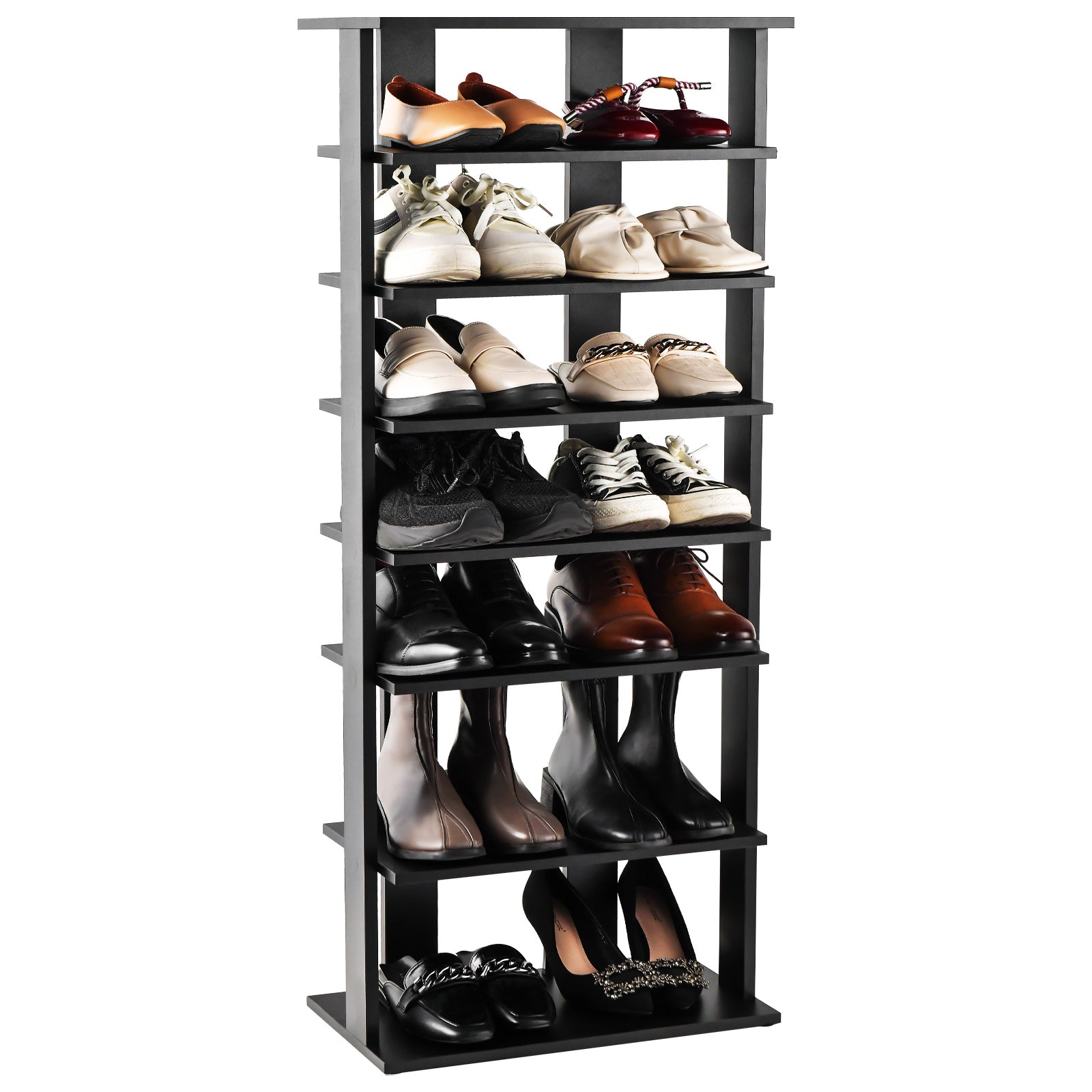 7-Tier Dual Shoe Rack Free Standing Shelves Storage Shelves Concise-Black - Black