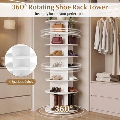 7-Tier Rotating Shoe Rack Tower with 360° Spin - White