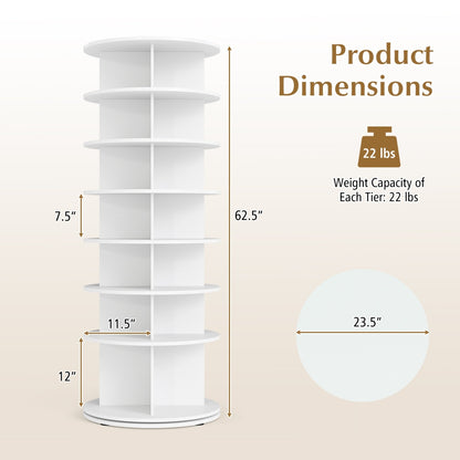 7-Tier Rotating Shoe Rack Tower with 360° Spin - White