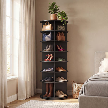 7-Tier Rotating Shoe Rack Tower with 360° Spin - White
