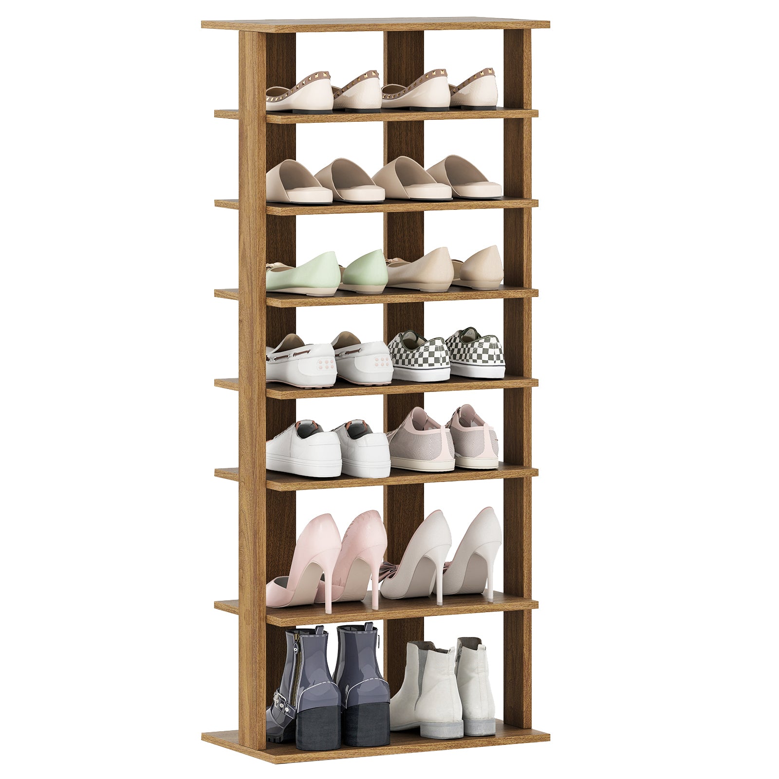 7-Tier Dual Shoe Rack Free Standing Shelves Storage Shelves Concise-Black - Natural