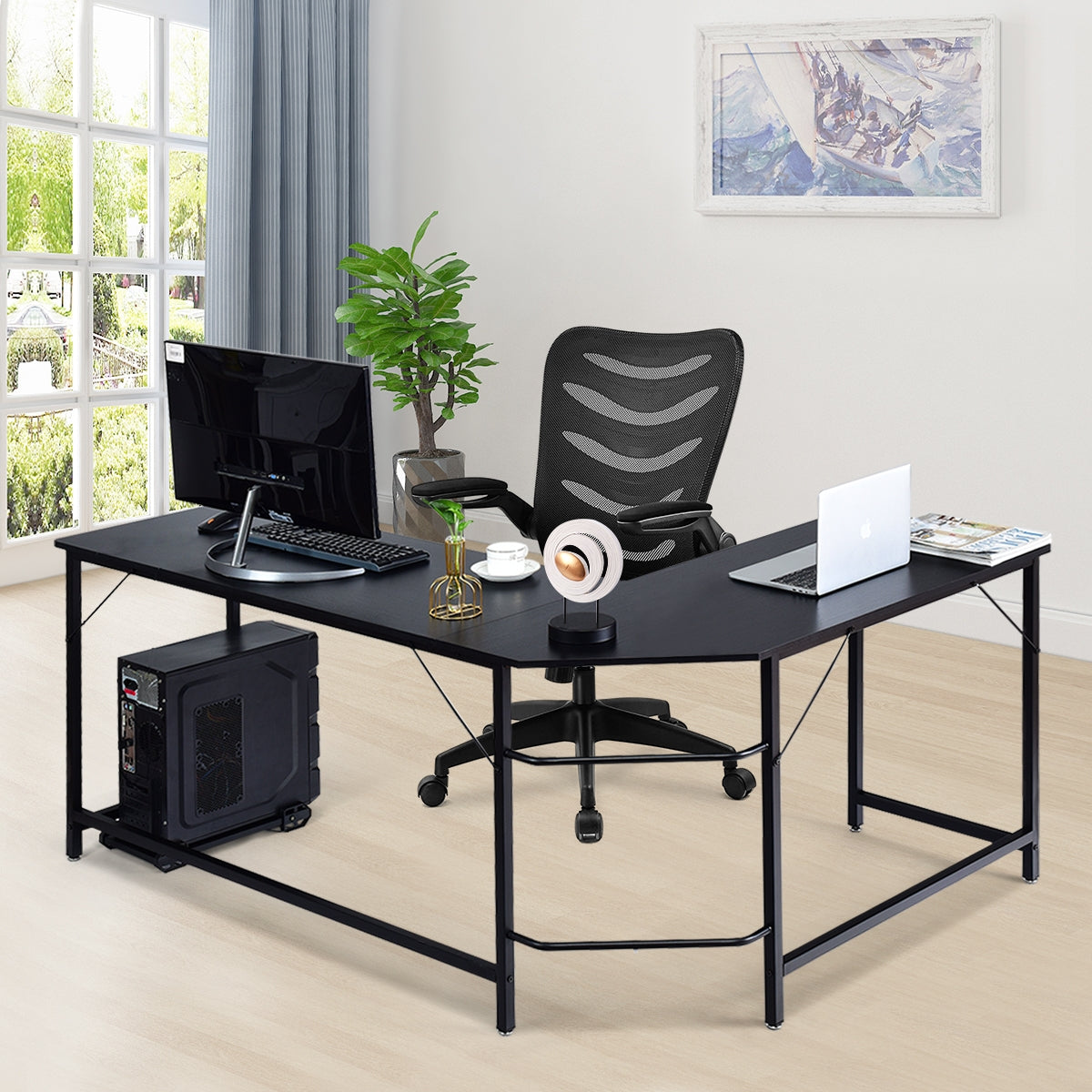 L Shaped Desk Corner Computer Desk PC Laptop Gaming Table Workstation-Black