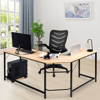 L Shaped Desk Corner Computer Desk PC Laptop Gaming Table Workstation-Natural