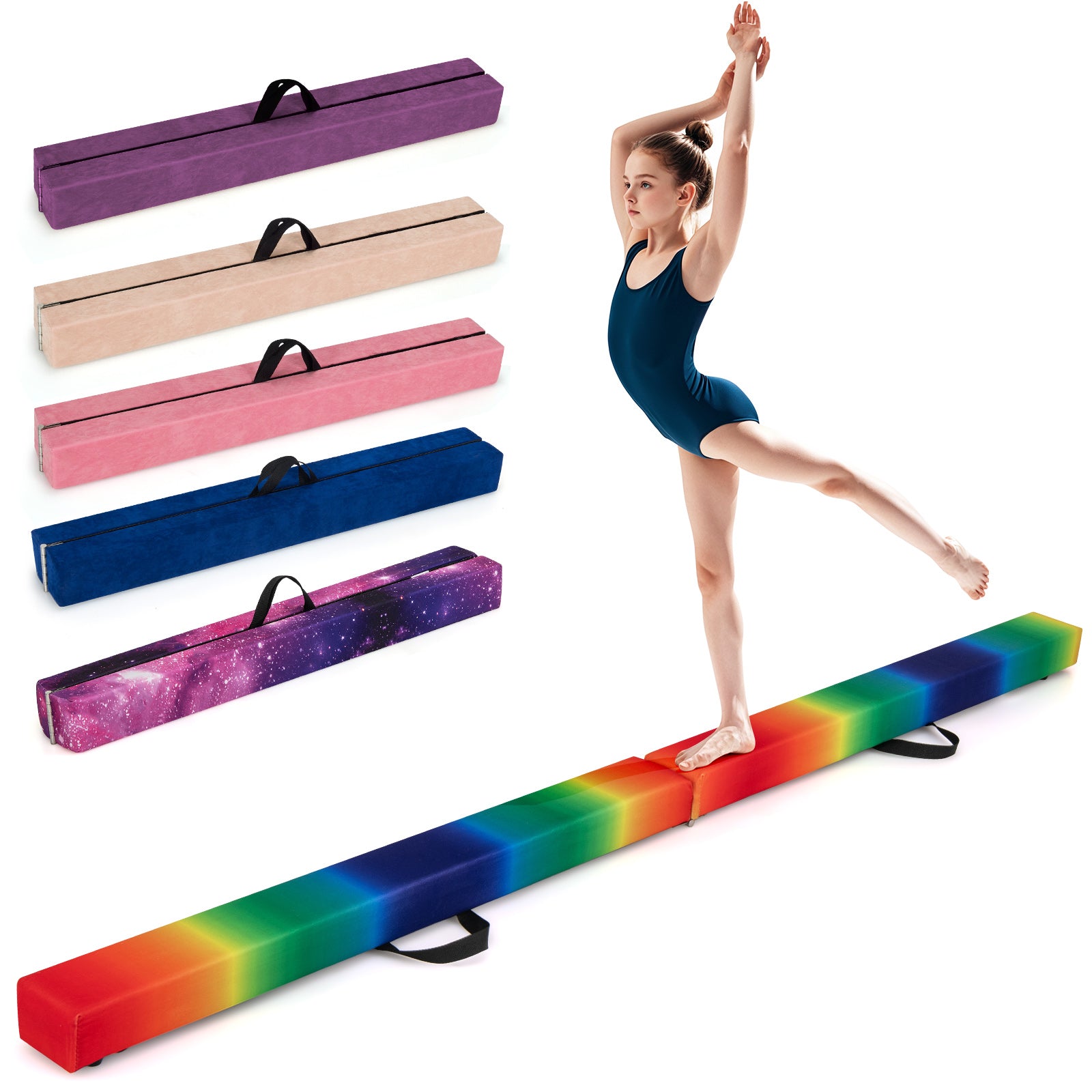 7 Feet Folding Portable Floor Balance Beam with Handles for Gymnasts-Brown - Muticolor