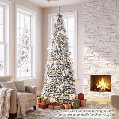 6 ft Pop Up Flocked Christmas Tree with 20/30 Christmas Bows and 35 Christmas Balls