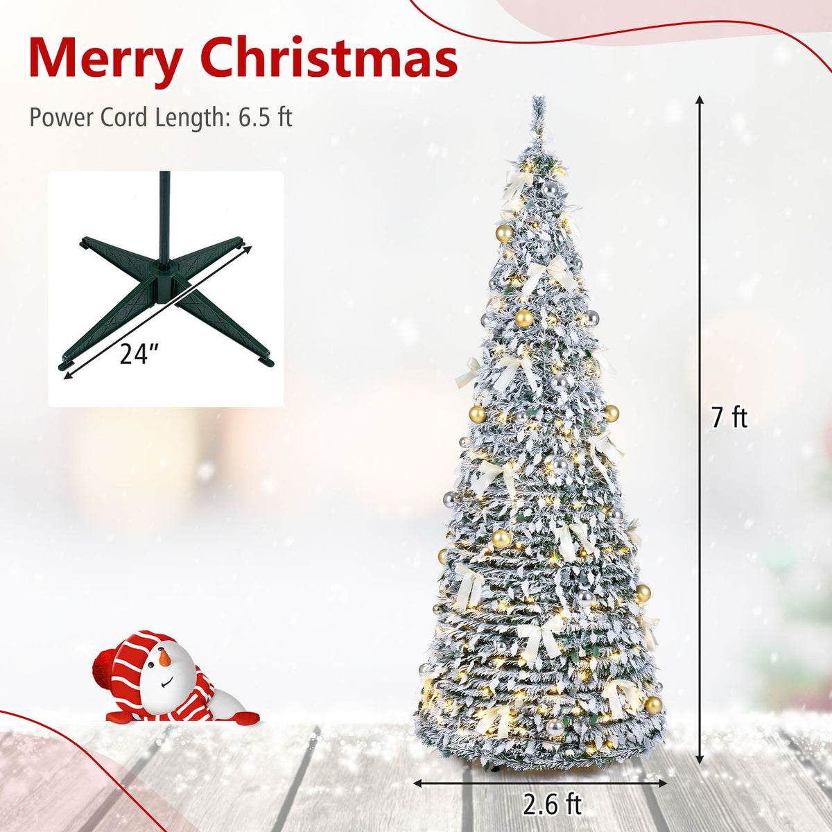 6 ft Pop Up Flocked Christmas Tree with 20/30 Christmas Bows and 35 Christmas Balls
