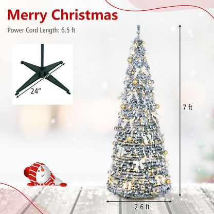 6 ft Pop Up Flocked Christmas Tree with 20/30 Christmas Bows and 35 Christmas Balls