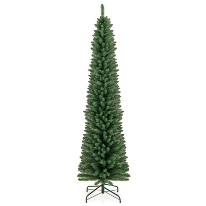 5/6/7/8 Feet Pencil Christmas Tree with 295/392/523/671 Memory Wire Branch Tips and Upgraded Metal Stand