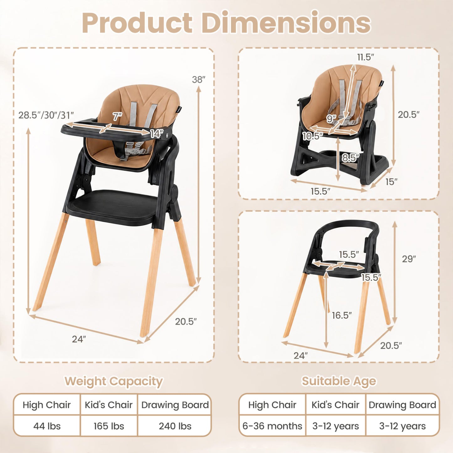 7-in-1 Convertible High Chair with Adjustable Tray