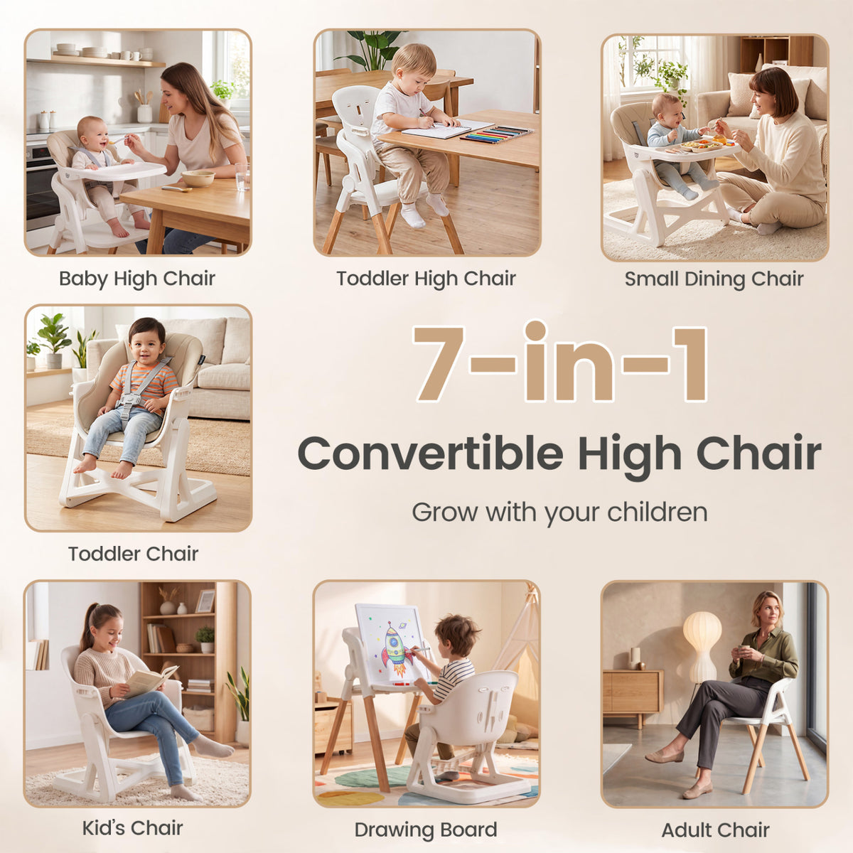 7-in-1 Convertible High Chair with Adjustable Tray