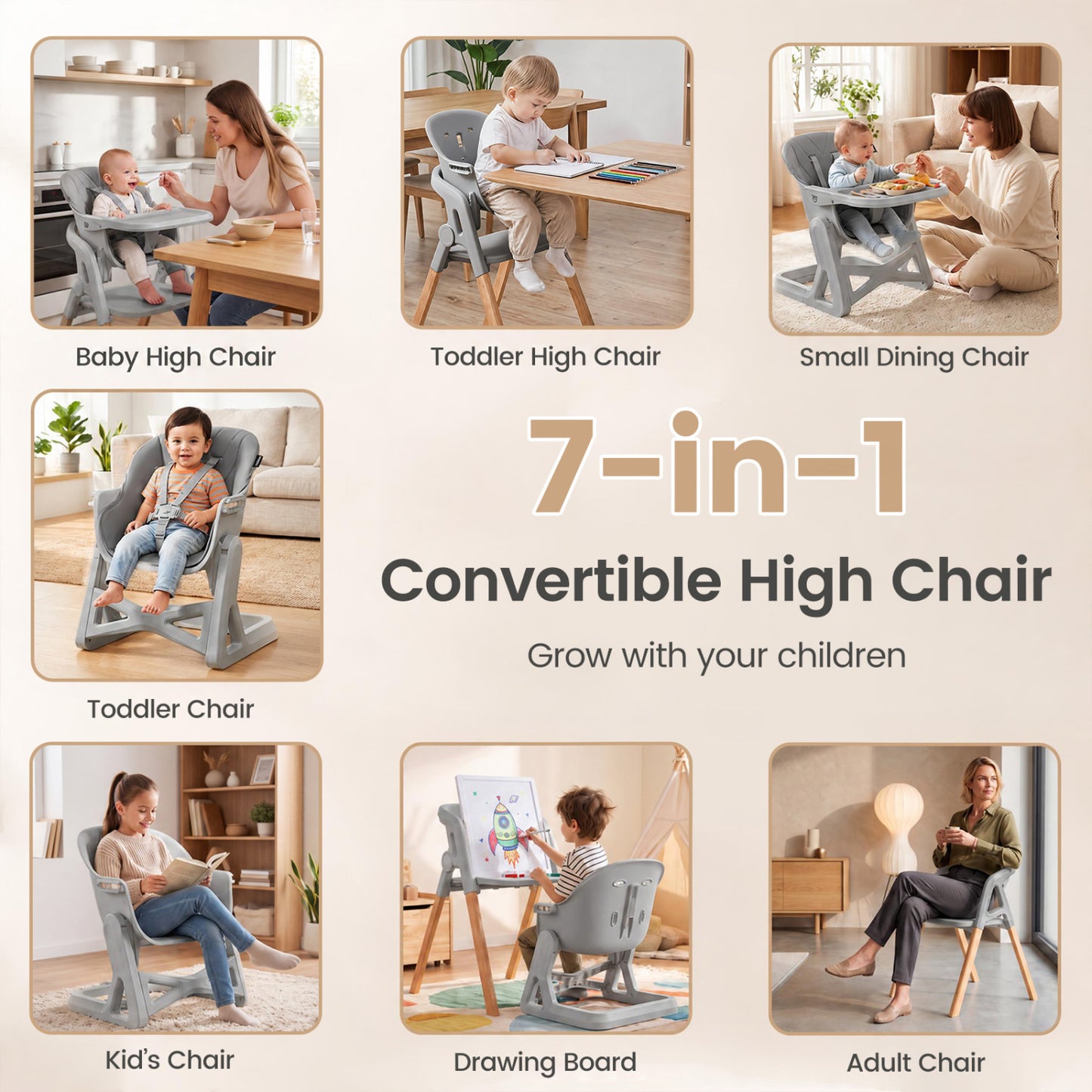 7-in-1 Convertible High Chair with Adjustable Tray