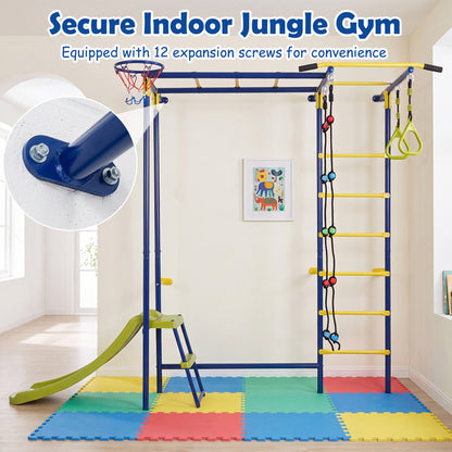 7-in-1 Indoor Jungle Gym for Toddlers with Slide & Rings