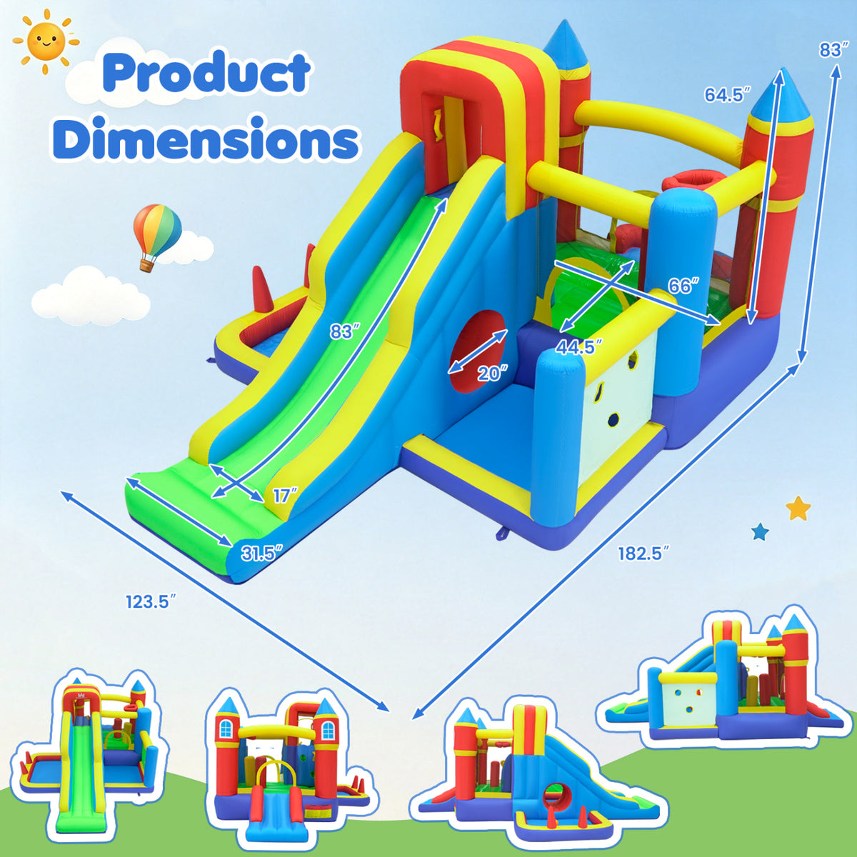 7-in-1 Inflatable Bounce House with Slide and Ball Pit