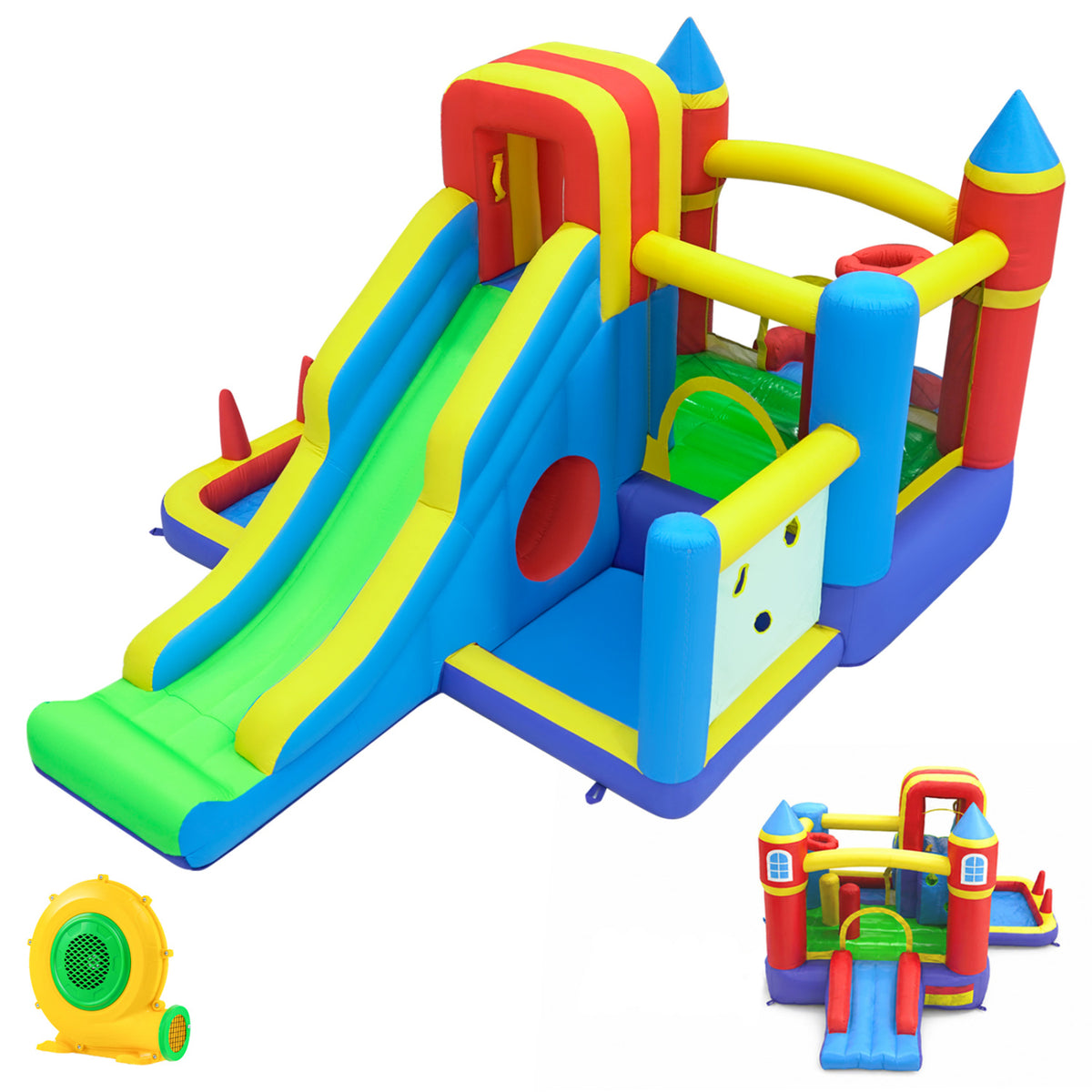 7-in-1 Inflatable Bounce House with Slide and Ball Pit