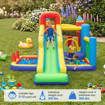 7-in-1 Inflatable Bounce House with Slide and Ball Pit