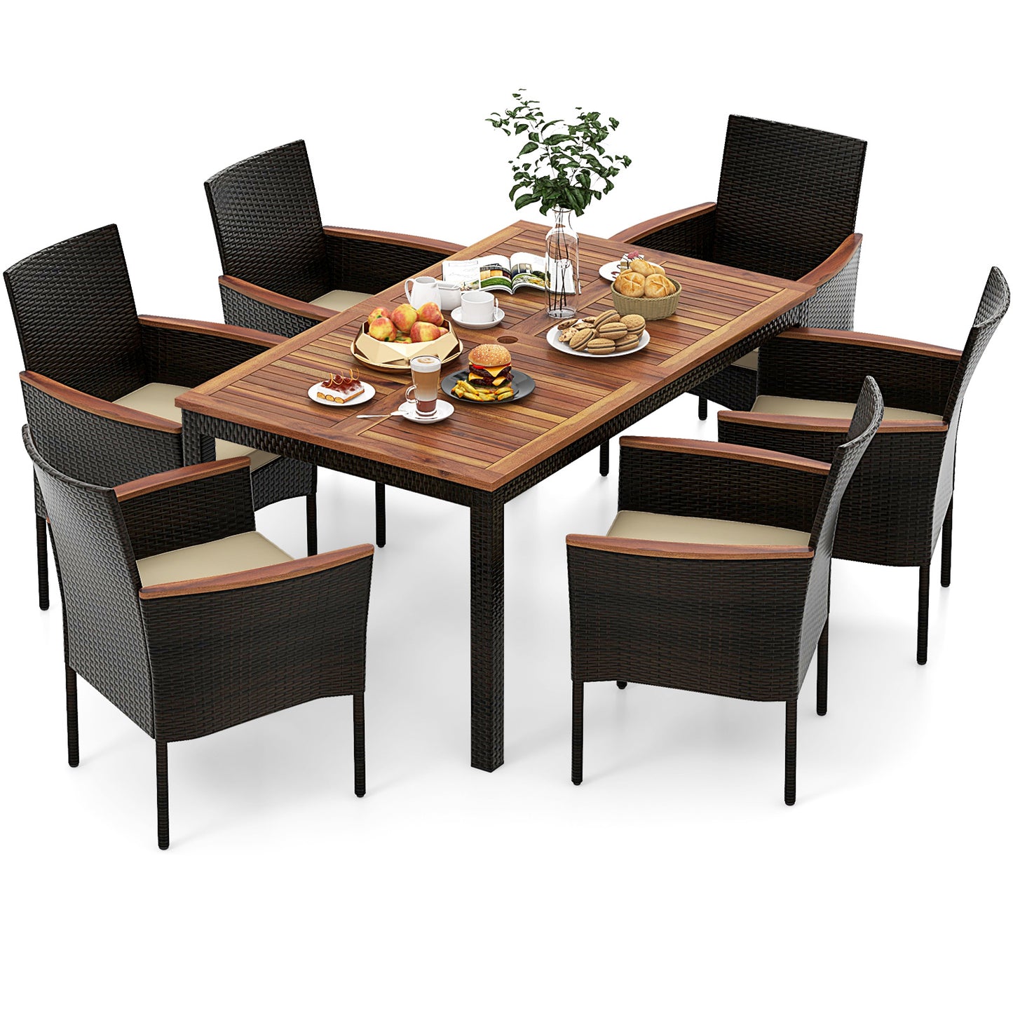 7-Piece Rattan Patio Dining Set with Stackable Chairs