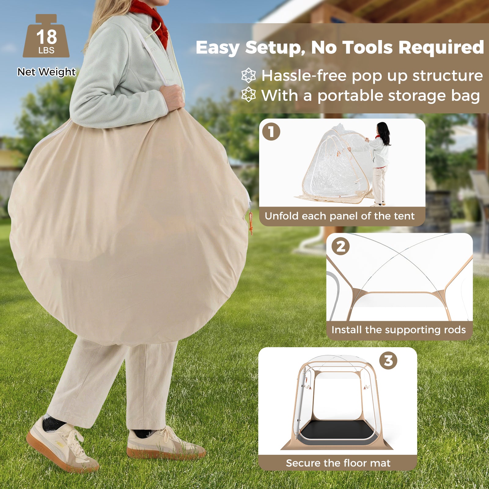 7 x 7 FT Pop Up Sports Tent Clear Bubble Tent All-Weather Waterproof Pod with Sealed Floor