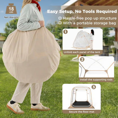 7 x 7 FT Pop Up Sports Tent Clear Bubble Tent All-Weather Waterproof Pod with Sealed Floor