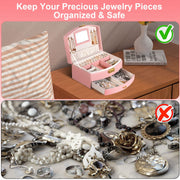 2-Layer Jewelry Box for Women Girls Lockable Leather Jewelry Organizer Jewelry Travel Case for Rings Earrings Necklaces Bracelets
