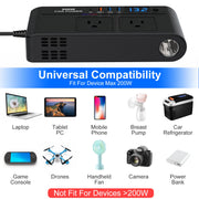 200W Car Power Inverter 12V to 110V