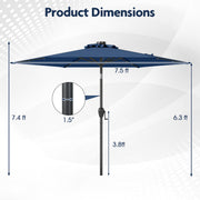 7.5 Feet Solar Powered Patio Umbrella with LED Lights and Crank Handle-Navy