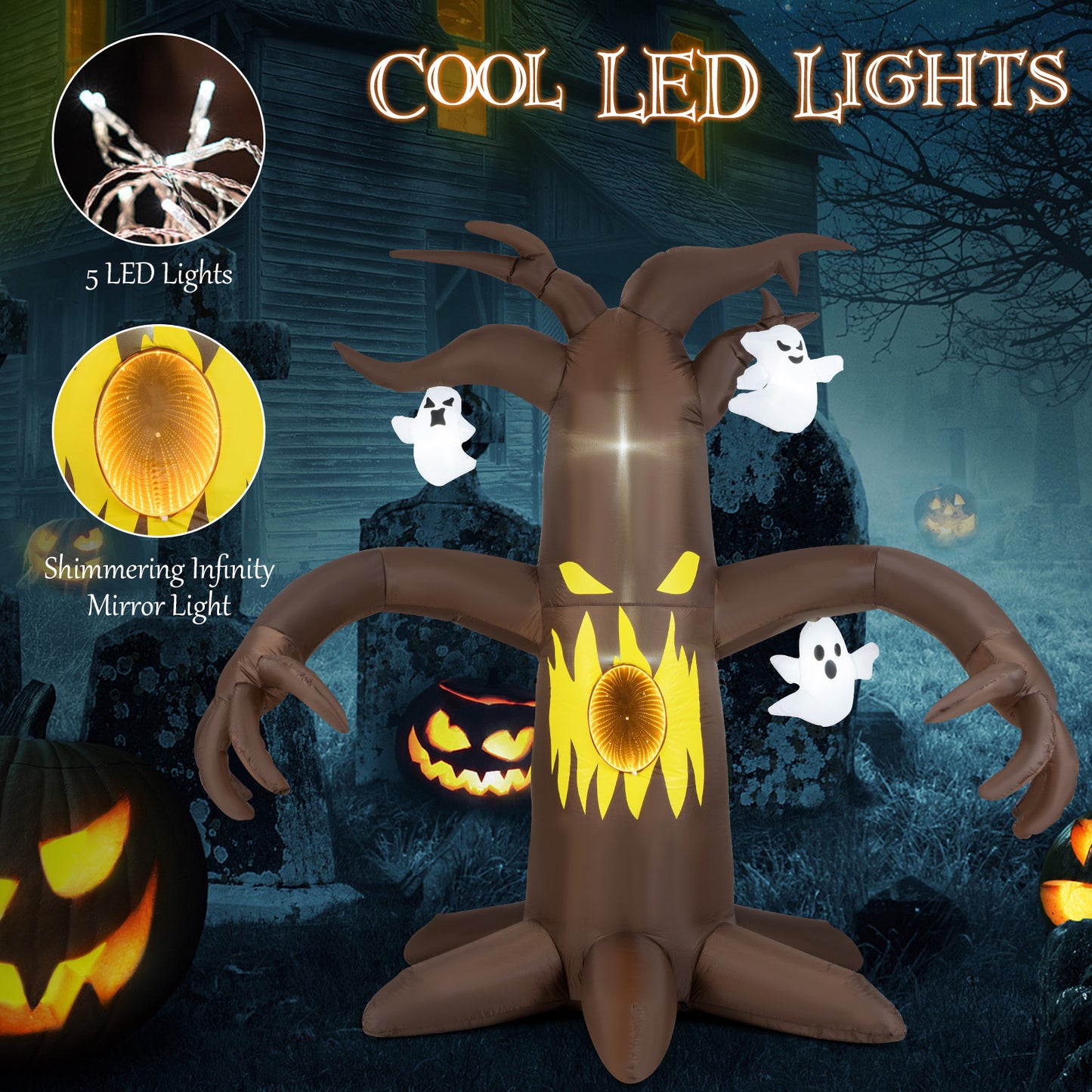 7.8 Feet Halloween Inflatables Scary Dead Tree Halloween Decoration with Ghost