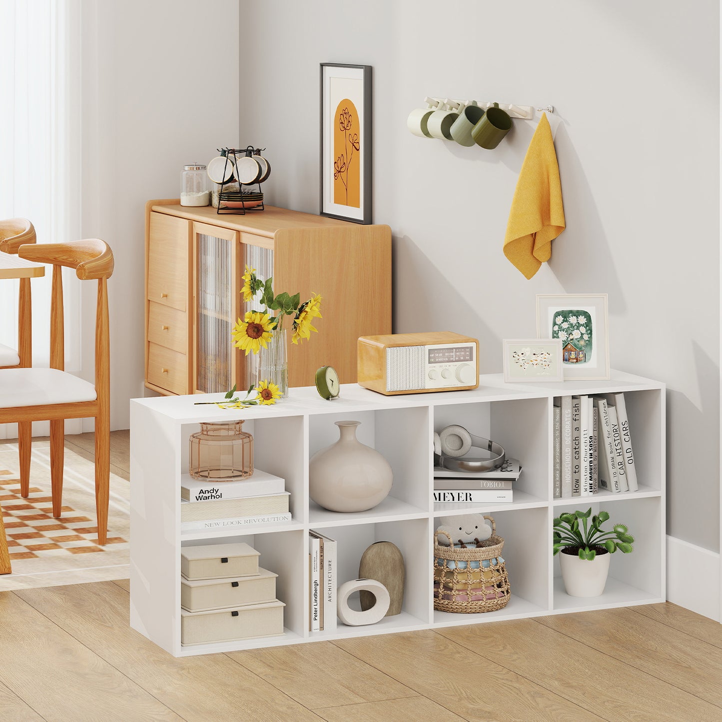 8-Cube Bookcase Bookshelf with 2 Anti-Tipping Kits Storage Organizer
