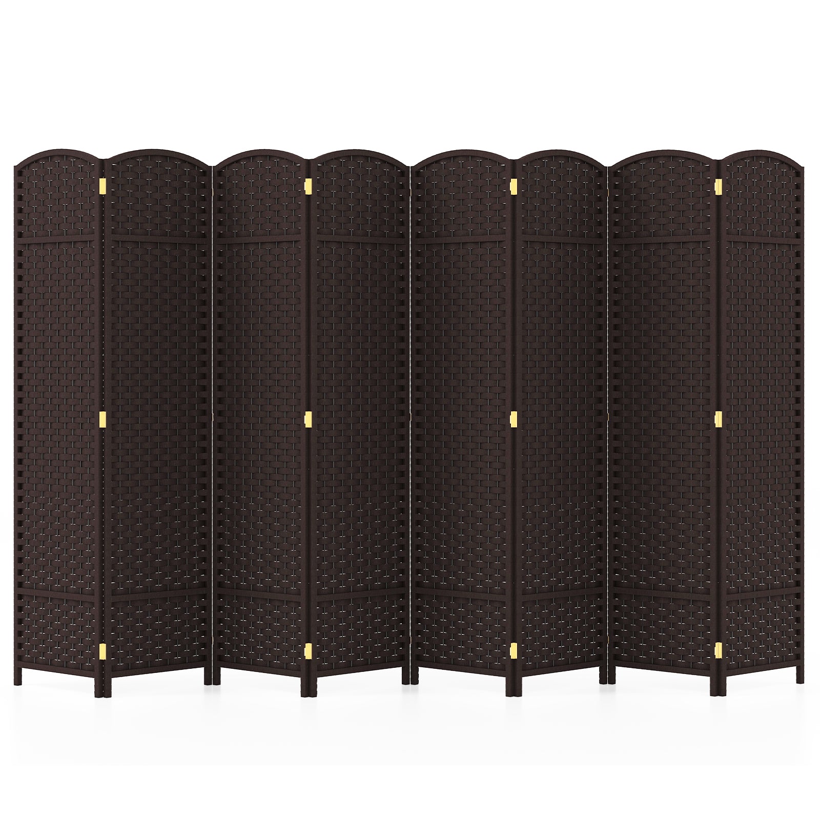 8-Panel Folding Room Divider with Hand-woven Texture and Wood Frame-Brown