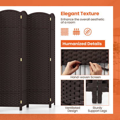 8-Panel Folding Room Divider with Hand-woven Texture and Wood Frame-Brown