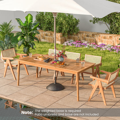 8-Person Outdoor Acacia Wood Dining Rectangular Bistro Table with Umbrella Hole