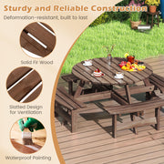 8-Person Round Picnic Table Set Circular Patio Dining Camping Table with Benches-Brown