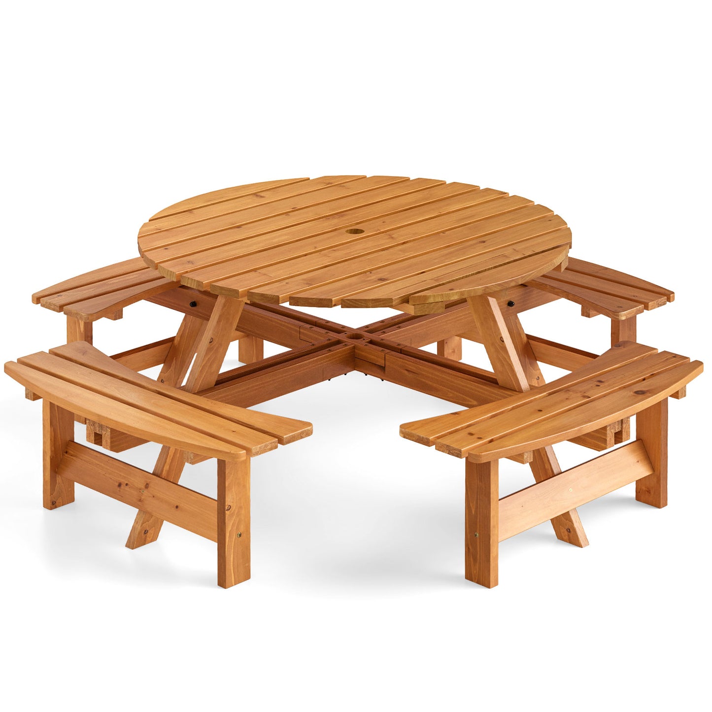 8-Person Round Picnic Table Set Circular Patio Dining Camping Table with Benches-Yellow - Yellow