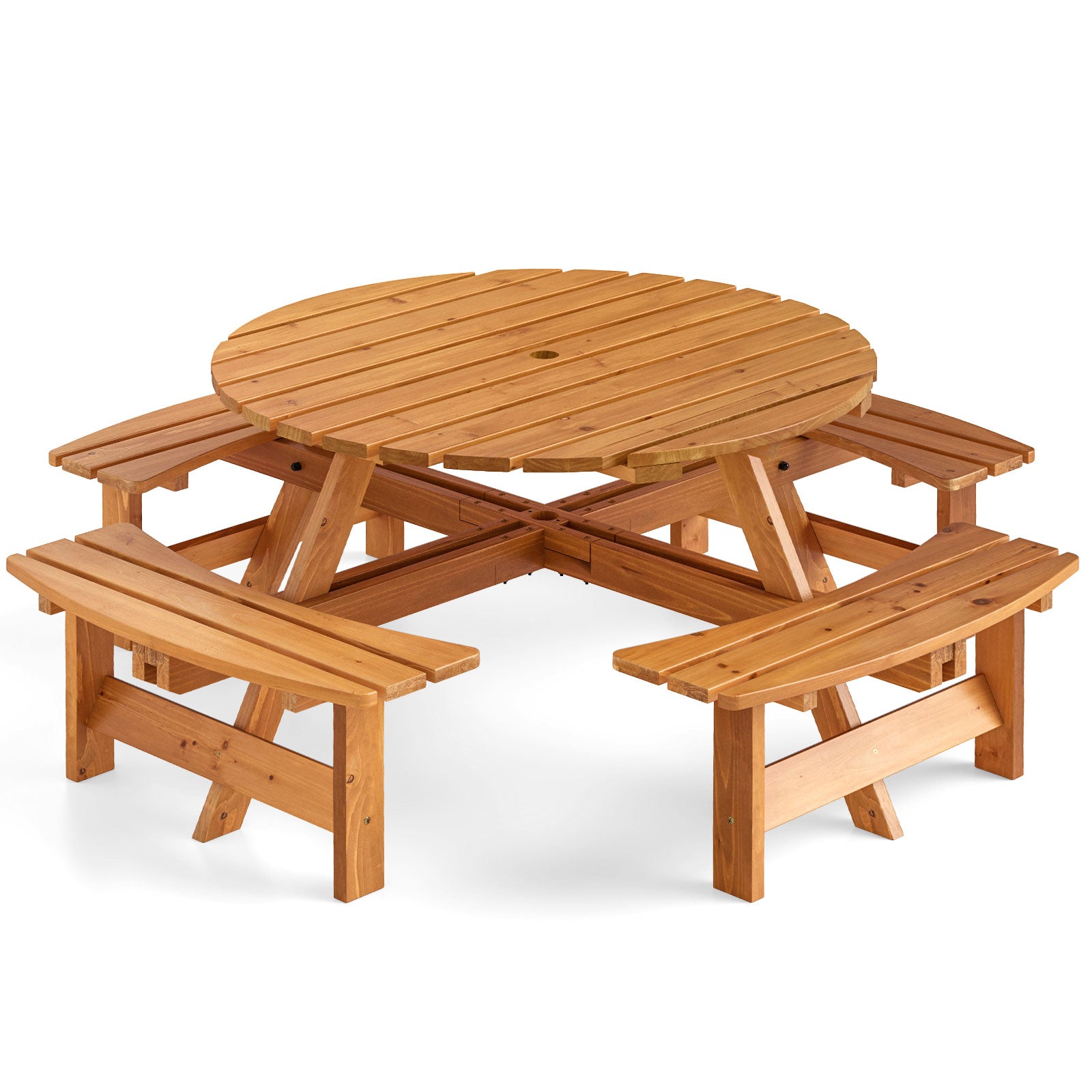 8-Person Round Picnic Table Set Circular Patio Dining Camping Table with Benches-Yellow - Yellow