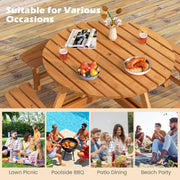 8-Person Round Picnic Table Set Circular Patio Dining Camping Table with Benches-Yellow
