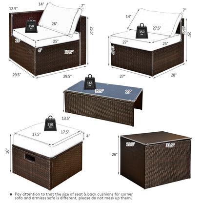 8 Pieces Patio Space-Saving Rattan Furniture Set with Storage Box and Waterproof Cover-Gray - Piece Outdoor Wicker Furniture Set With Storage Box