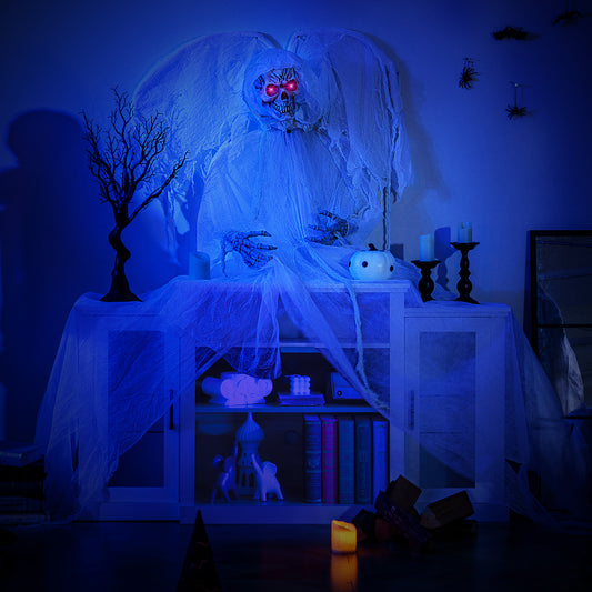 8.3 ft Halloween Standing Haunted Angel with Lighted Eyes and Automatic Wing Movement