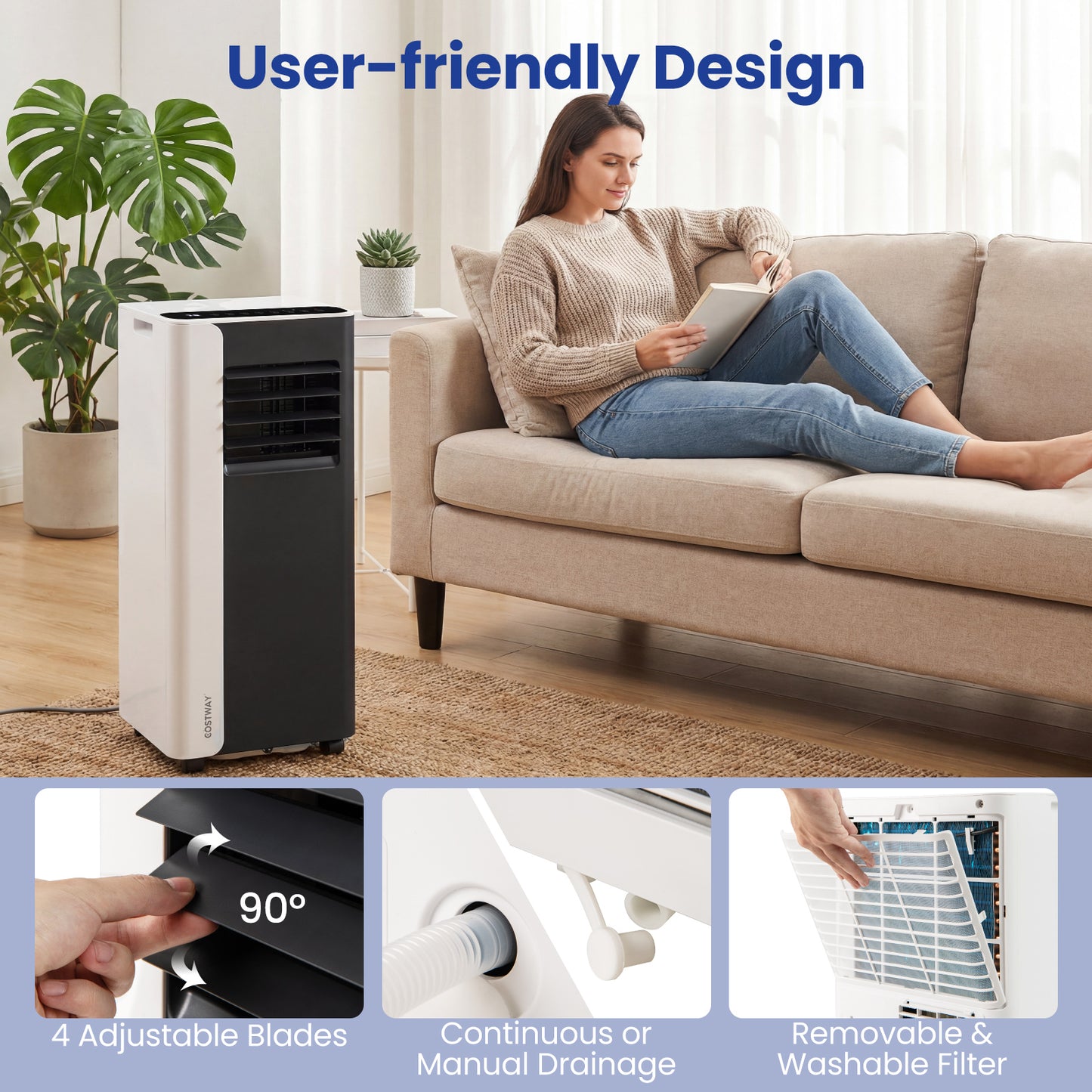 8000 BTU 3 in 1 Portable Air Conditioner with Fan and Dehumidifier Model