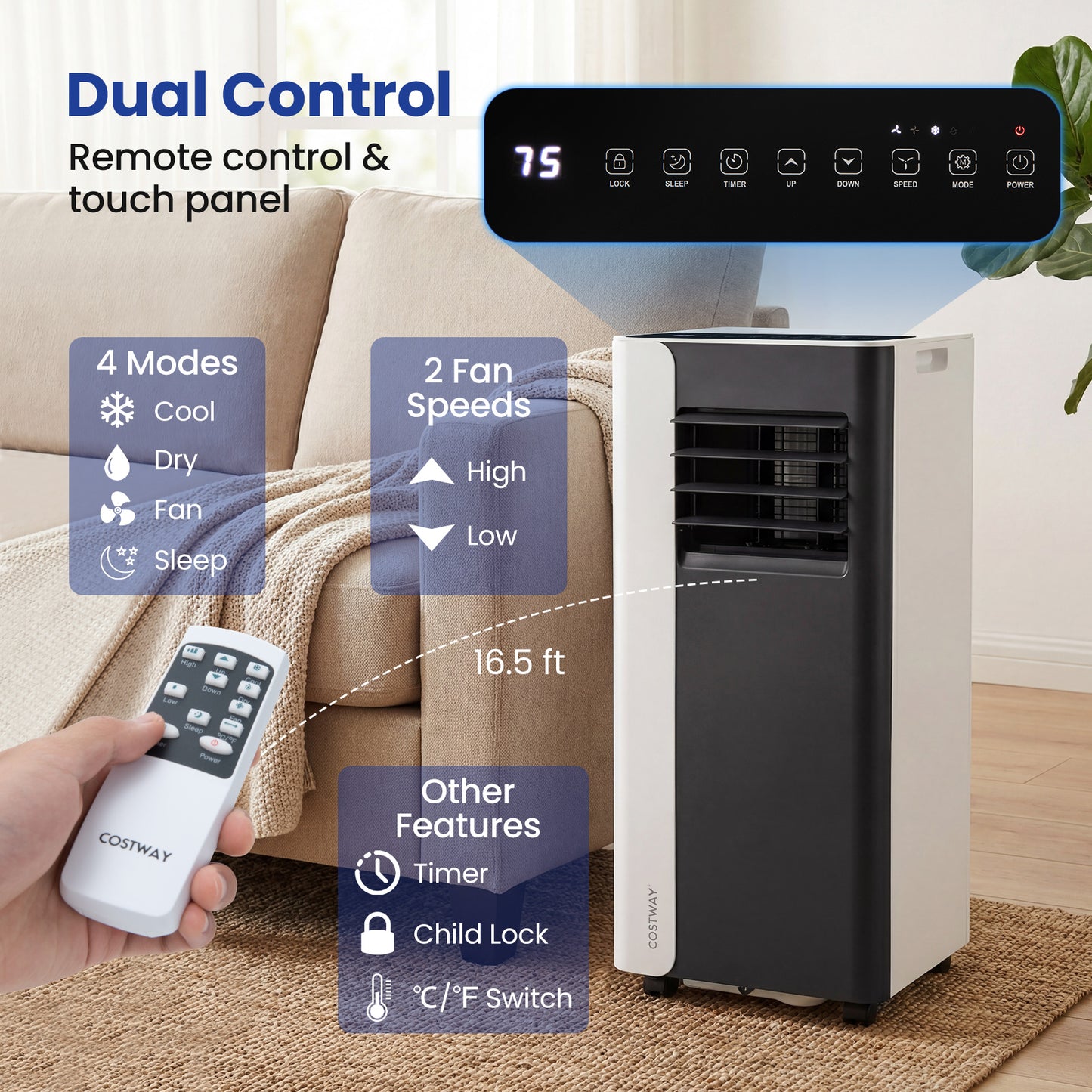 8000 BTU 3 in 1 Portable Air Conditioner with Fan and Dehumidifier Model