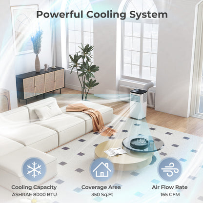 8000 BTU Portable Air Conditioner with Dehumidifier & Remote