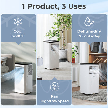 8000 BTU Portable Air Conditioner with Dehumidifier & Remote