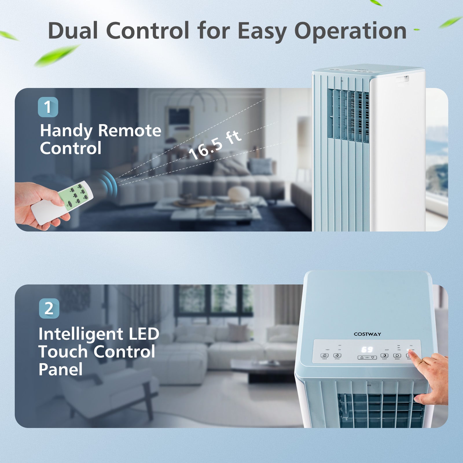 3-in-1 10000 BTU Air Conditioner with Humidifier and Smart Sleep Mode-Blue