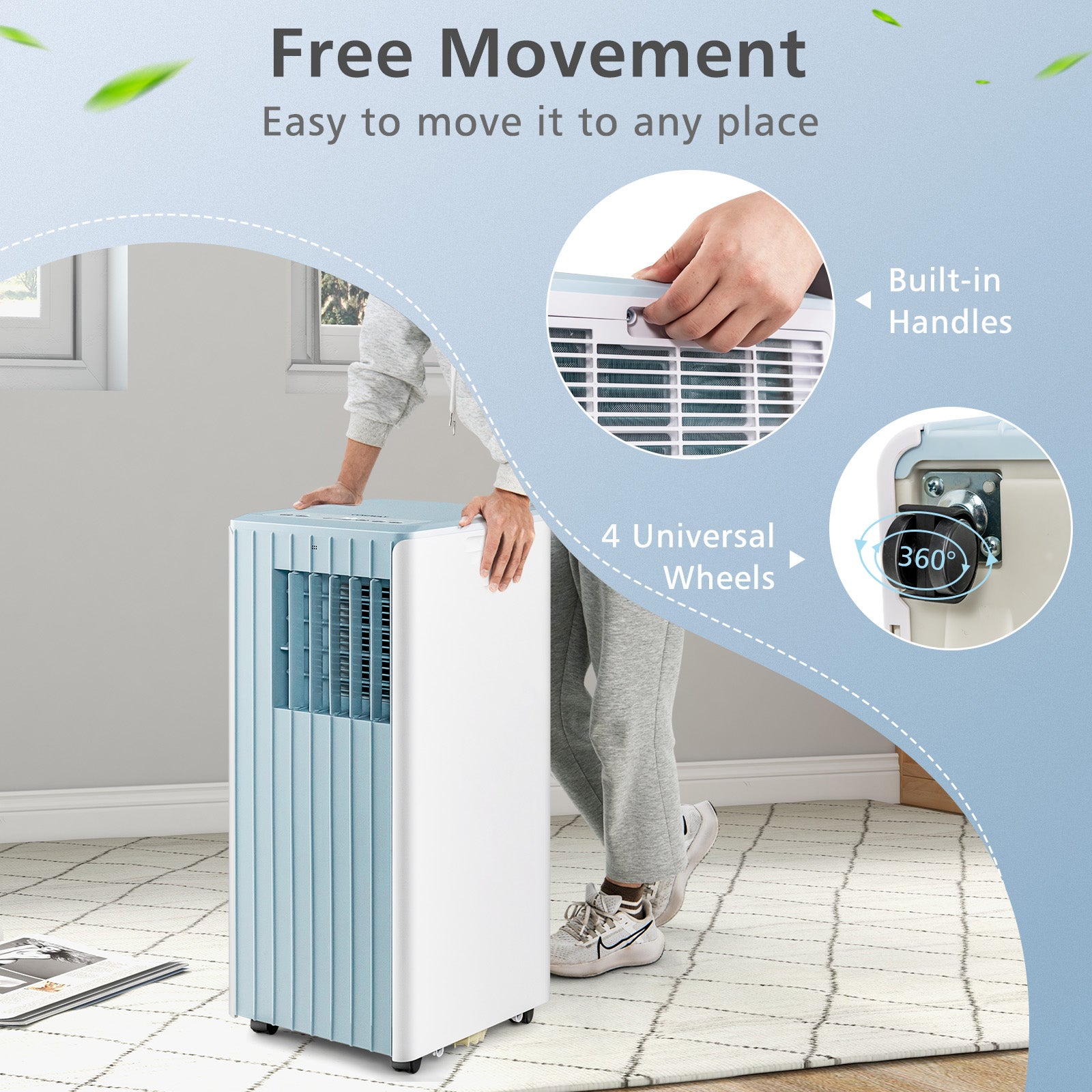 3-in-1 10000 BTU Air Conditioner with Humidifier and Smart Sleep Mode-Blue